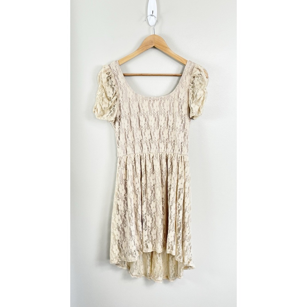 Deb Women's Dress Sz‎ M Y2K Vtg Lace Dress Beige Cottage Core Lined